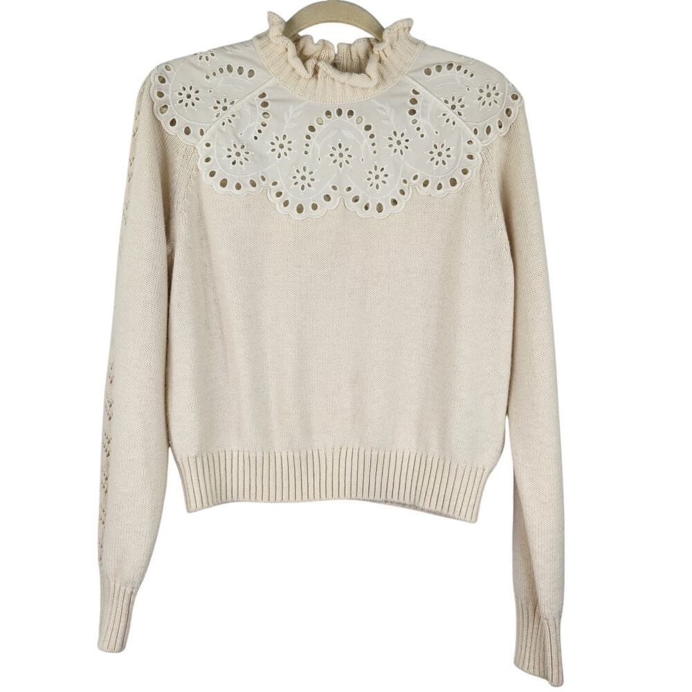 Paris Atelier & Other Stories Ivory Sweater Eyelet Wool Alpaca Blend Women Small
